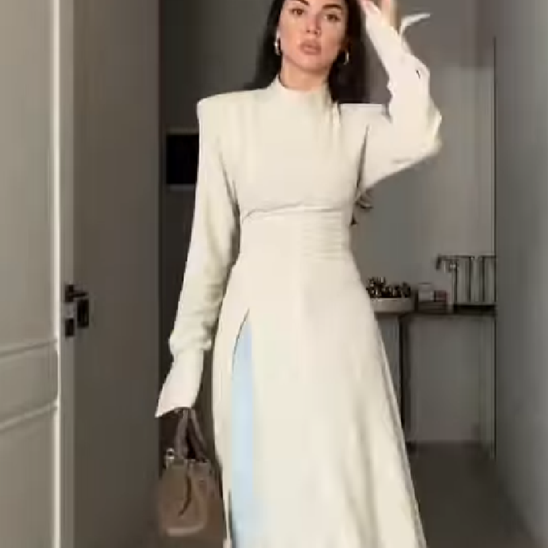 Summer Clothing For Older Women - Элегантное женское макси-платье с высоким воротом
