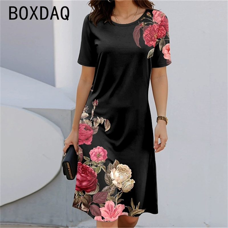 Sundress Midi Floral - Платье трапециевидной формы с короткими рукавами