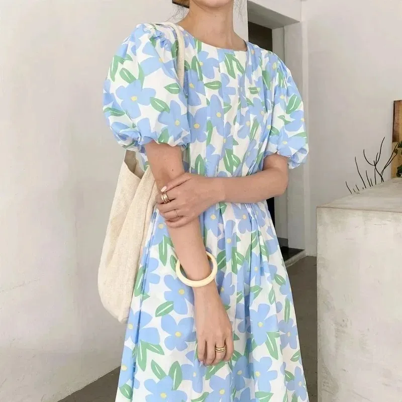 Sundress Midi Floral - Летние длинные платья с круглым воротником