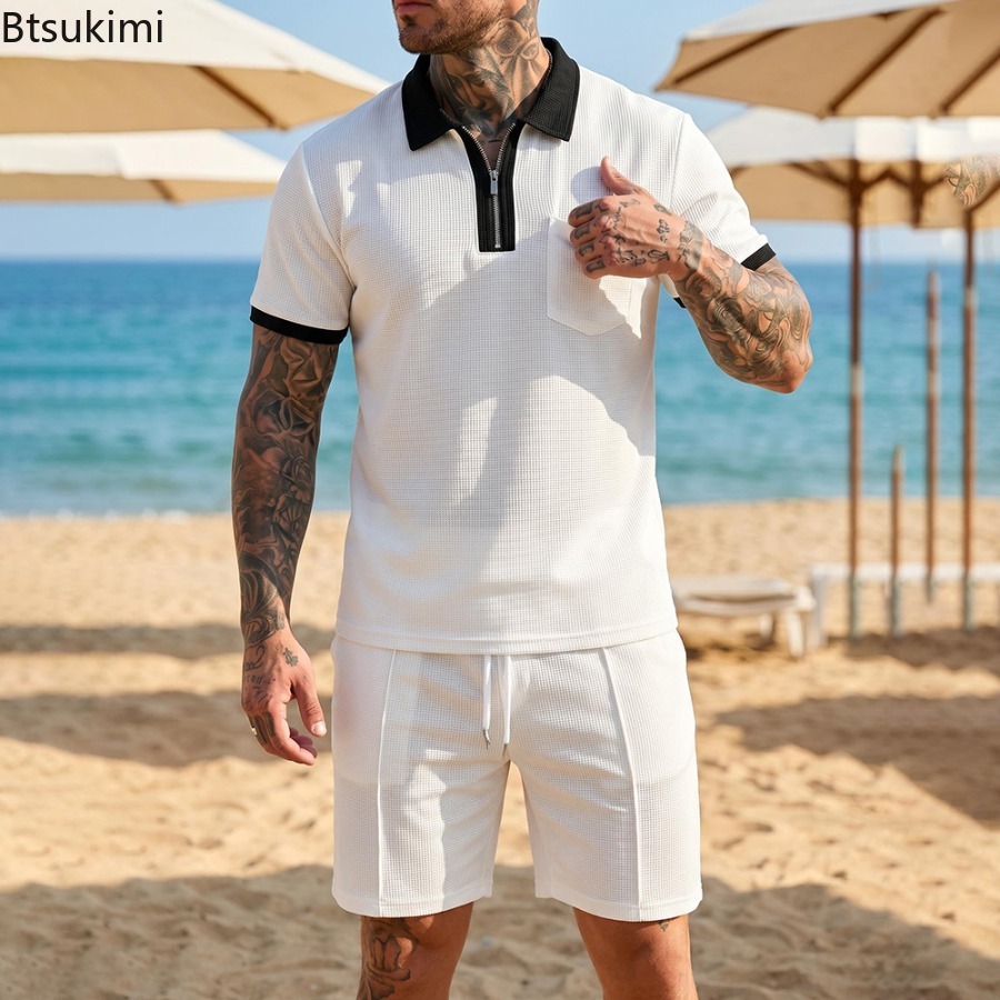 Summer Clothing For A Beach - Мужской комплект с воротником-поло и шортами