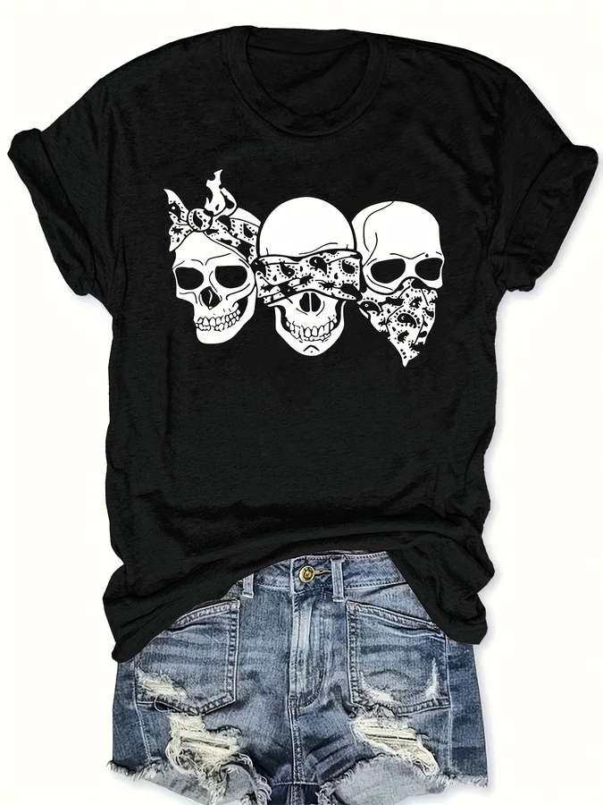 Summer Clothing Trends 2025 Women'S - Футболка с рисунком Happy Cartoon Skull,